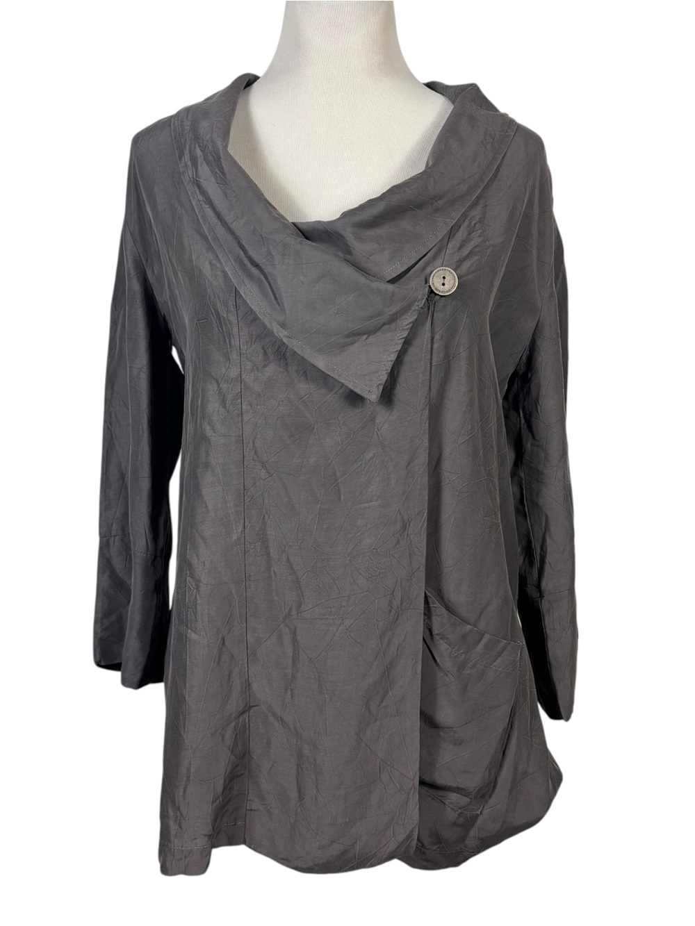 Chalet et Ceci Asymmetric Button Lagenlook Artsy Gray Tunic Jacket Small